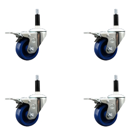 Service Caster 3'' Solid Poly Swivel 7/8'' Expanding Stem Caster Set Total Lock Brake, 4PK SCC-EXTTL20S314-SPUS-78-4